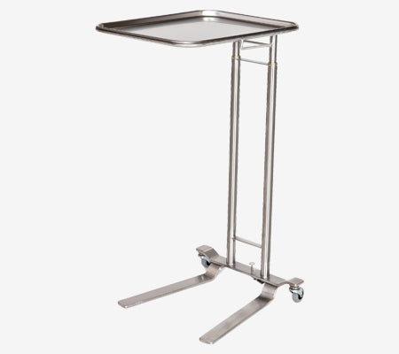 MS751 Stainless Steel Mayo Stand, Foot Control, Dual Post, Removable Tray: 16 1/4"W x 21 1/4"L, 36 - 62"H